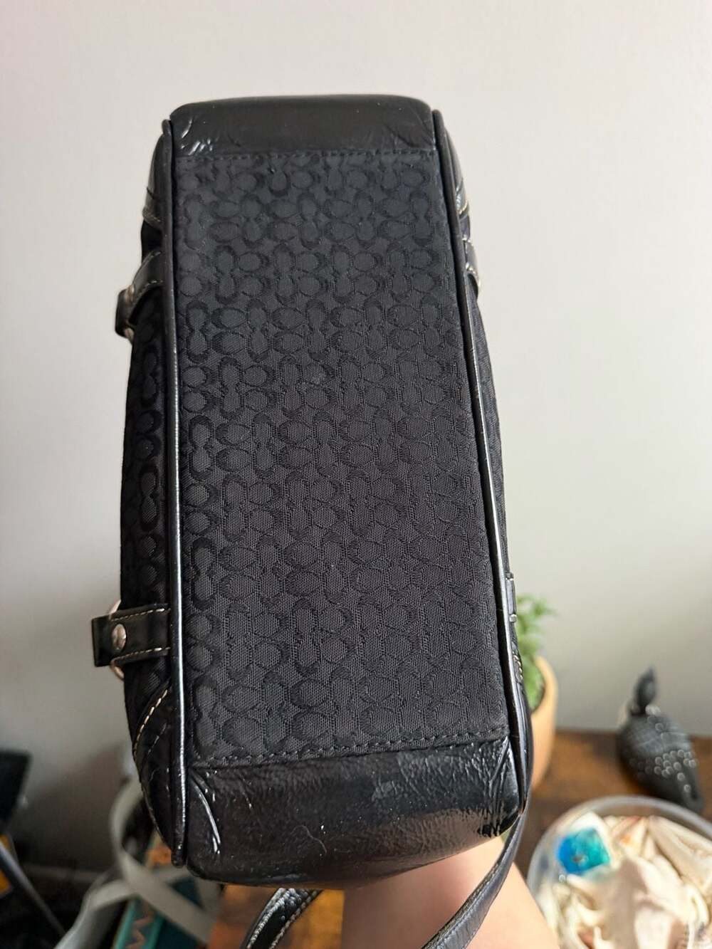 Y2K Vintage Coach Signature Jacquard Gallery Tote Bag — Black & Silver - Picture 7 of 15